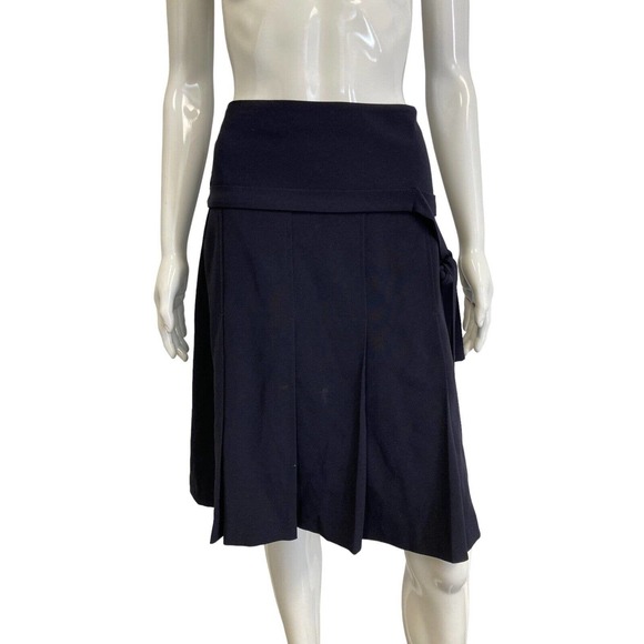 BURBERRY London Navy Blue Knee Length Pleated Tie Accent Skirt Size US 12 - Picture 3 of 4